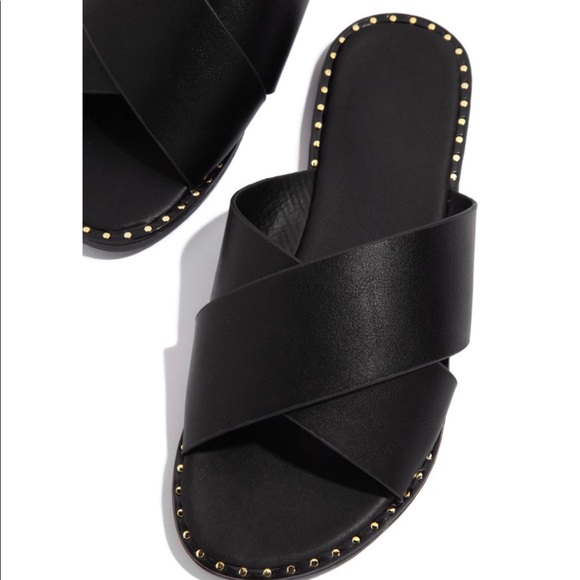 Black X Band Studded Slide Flat Sandals - Picture 5 of 9